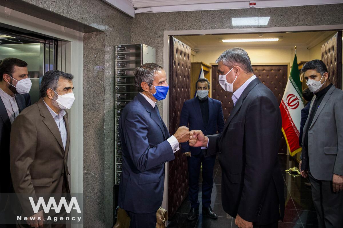International Atomic Energy Agency (IAEA) Director General Rafael Grossi meets with head of Iran's Atomic Energy Organization Mohammad Eslami, in Tehran, Iran, September 12, 2021. WANA (West Asia News Agency)