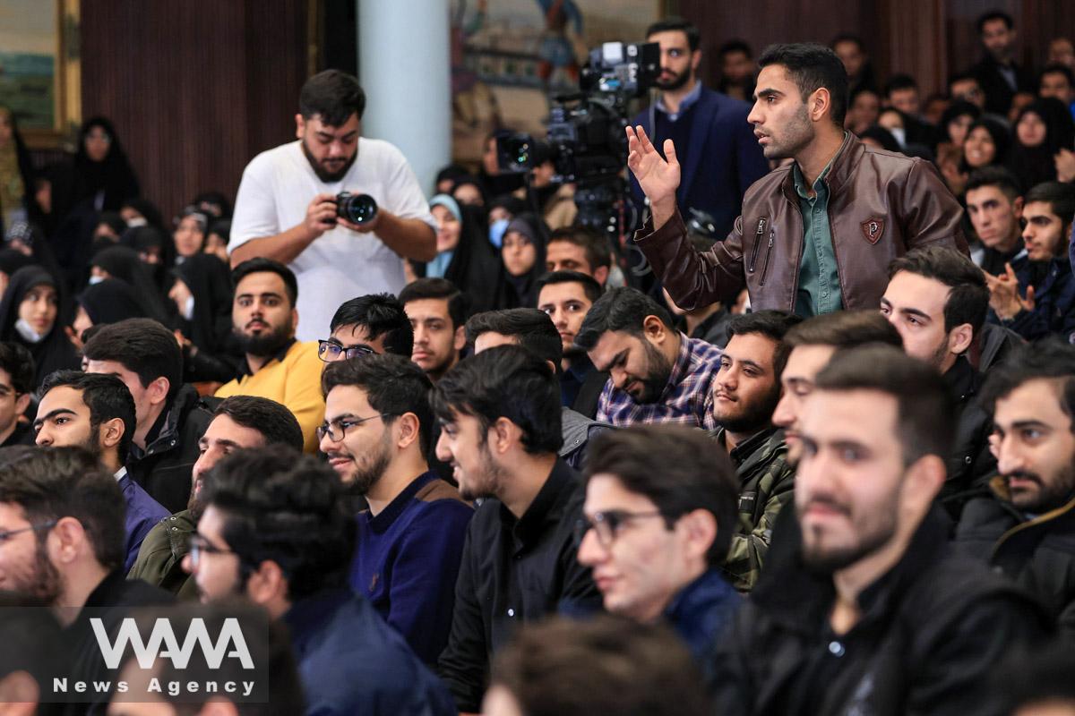 Students attend the ceremony of National Student Day at Tehran University in Tehran, Iran, December 7, 2022. Presidential Website/WANA (West Asia News Agency)