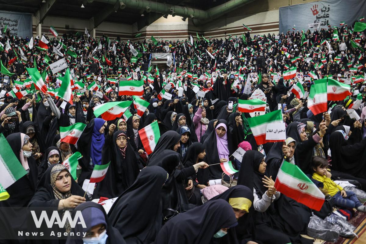 Iranian women attend in Pro-Islamic Hijab gathering in Tehran, Iran December 1, 2022. Majid Asgaripour/WANA (West Asia News Agency)