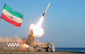 A missile is launched during an annual drill in the coastal area of the Gulf of Oman and near the Strait of Hormuz, Iran, in this picture obtained on December 31, 2022. Iranian Army/WANA (West Asia News Agency)
