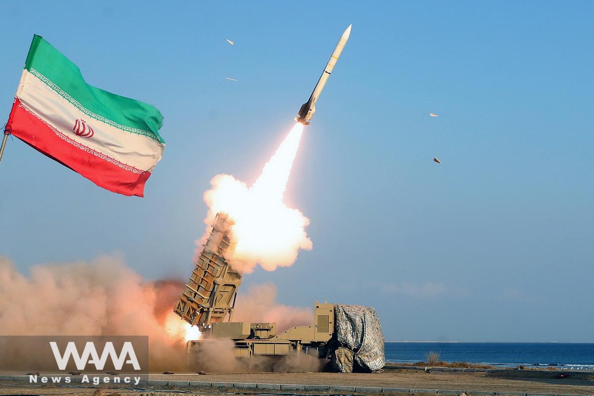 A missile is launched during an annual drill in the coastal area of the Gulf of Oman and near the Strait of Hormuz, Iran, in this picture obtained on December 31, 2022. Iranian Army/WANA (West Asia News Agency)