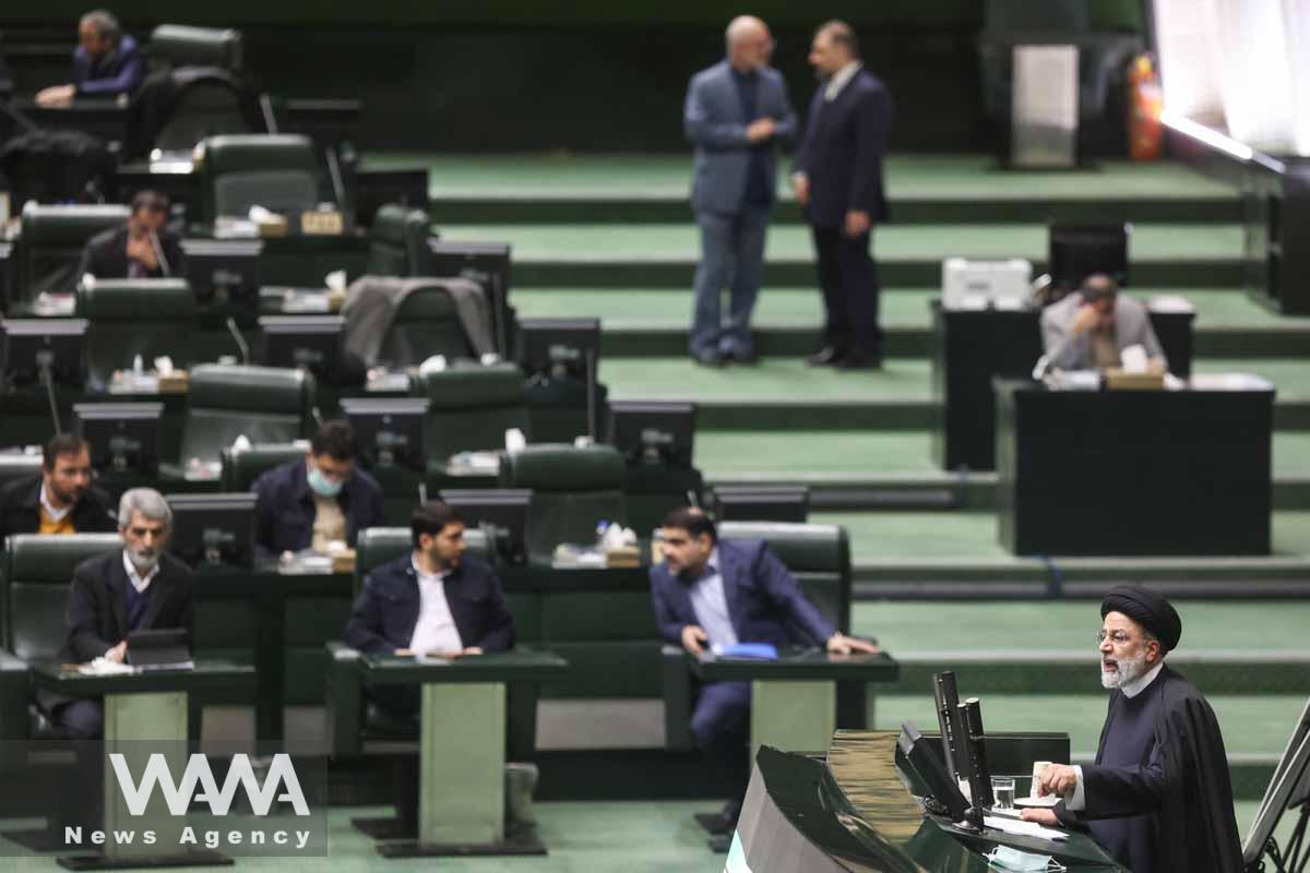 Iranian President Ebrahim Raisi speaks during a parliament meeting in Tehran, Iran, January 22, 2023. Majid Asgaripour/WANA (West Asia News Agency)