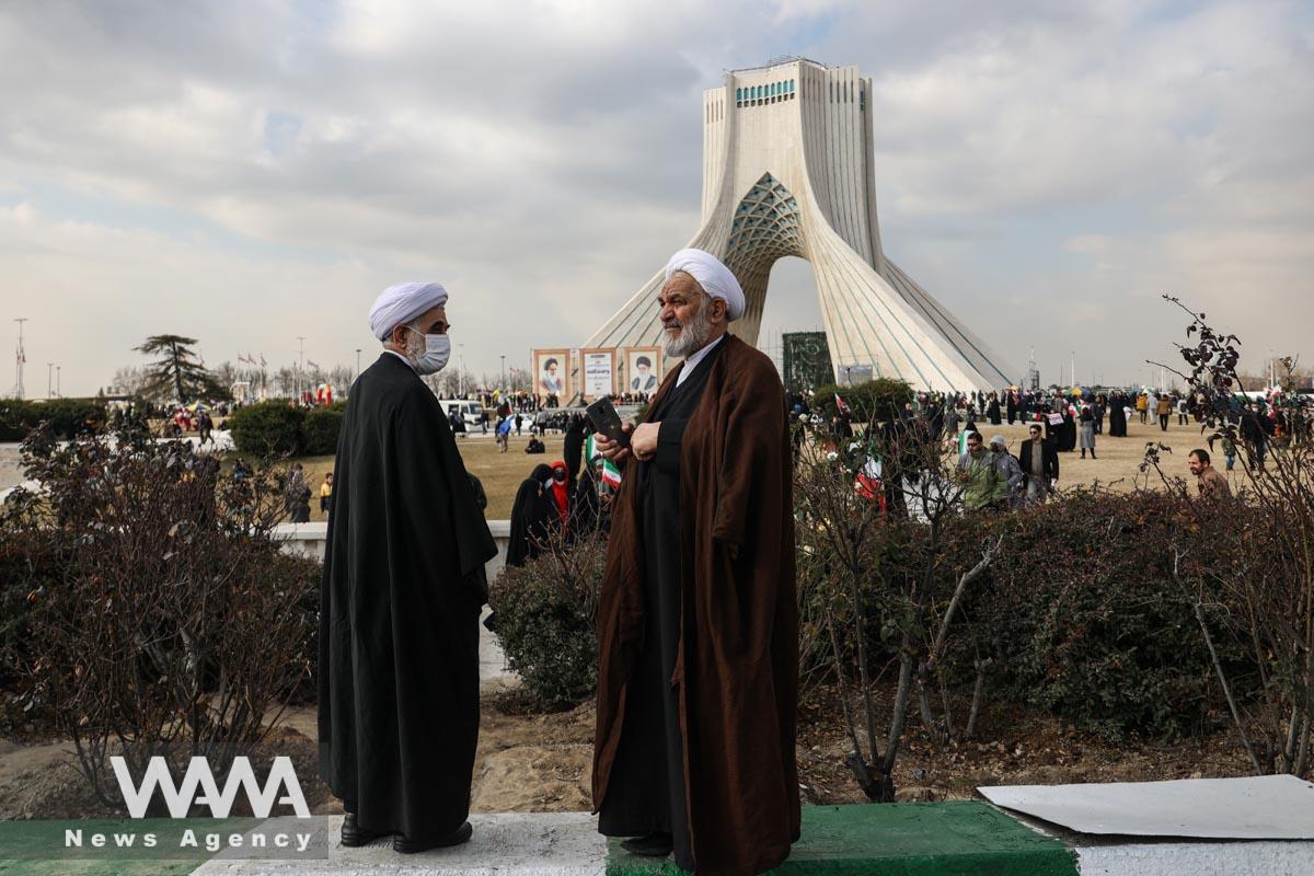 Iranian clerics attend the 44th anniversary of the Islamic Revolution in Tehran, Iran, February 11, 2023. Majid Asgaripour/WANA (West Asia News Agency)