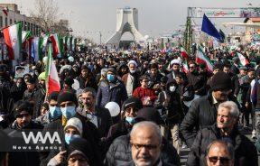 Iranians attend the 44th anniversary of the Islamic Revolution in Tehran, Iran, February 11, 2023. Majid Asgaripour/WANA (West Asia News Agency)