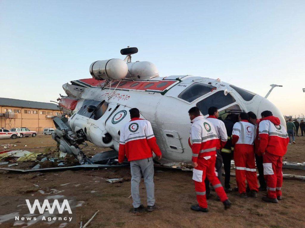 A helicopter transporting the Iranian sports minister Hamid Sajjadi has crashed while attempting to land in Baft, Kerman province. Iran Red Crescent / WANA News Agency
