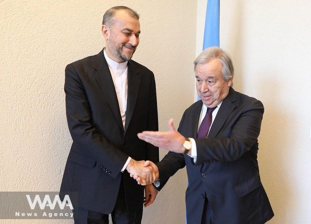 Dr. Amir Abdollahian, Minister of Foreign Affairs of Iran, met with Antonio Guterres, Secretary General of the United Nations at the European Office of the United Nations in Geneva. Feb 27,2023. Iran FM office / WANA News Agency