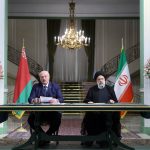 Iranian President Ebrahim Raisi and Belarus President Alexander Lukashenko attend a news conference in Tehran, Iran, March 13, 2023. Iran's President Website/WANA (West Asia News Agency)