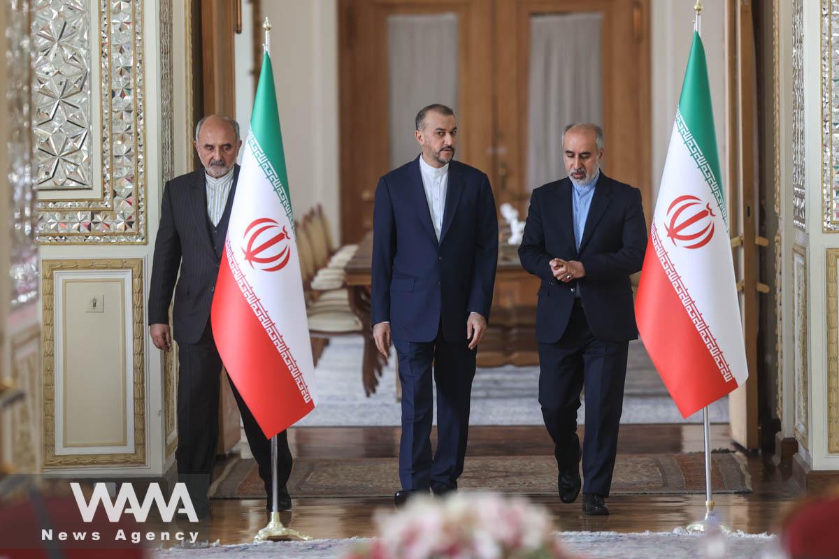 Iranian Foreign Minister Hossein Amirabdollahian arrives for a news conference in Tehran, Iran March 19, 2023. Majid Asgaripour/WANA (West Asia News Agency)