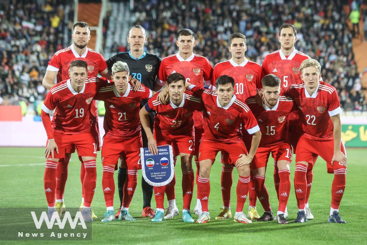 Soccer Football - International Friendly - Iran v Russia - Azadi Stadium, Tehran, Iran - March 23, 2023 Russia players pose for a team group photo before the match Majid Asgaripour/WANA (West Asia News Agency)