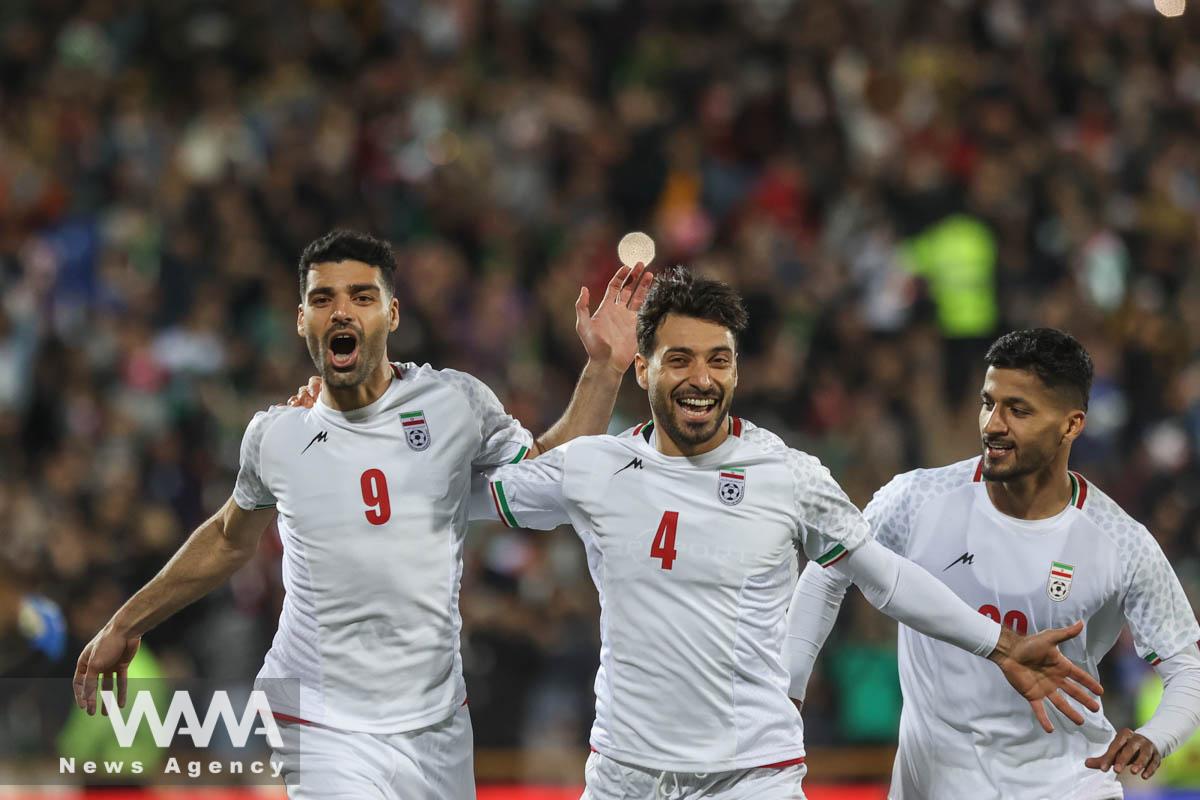 Soccer Football - International Friendly - Iran v Russia - Azadi Stadium, Tehran, Iran - March 23, 2023 Iran's Mehdi Taremi celebrates scoring their first goal Majid Asgaripour/WANA (West Asia News Agency)
