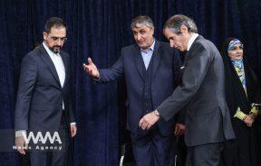 Head of Iran's Atomic Energy Organization Mohammad Eslami and International Atomic Energy Agency (IAEA) Director General Rafael Grossi arrive at a news conference, in Tehran, Iran, March 4, 2023. Majid Asgaripour/WANA (West Asia News Agency)