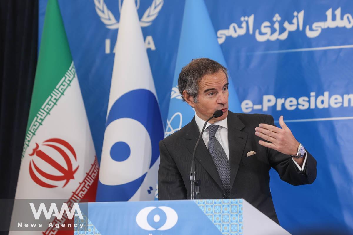 International Atomic Energy Agency (IAEA) Director General Rafael Grossi speaks on during a news conference with Head of Iran's Atomic Energy Organization Mohammad Eslami as they meet in Tehran, Iran, March 4, 2023. Majid Asgaripour/WANA (West Asia News Agency)