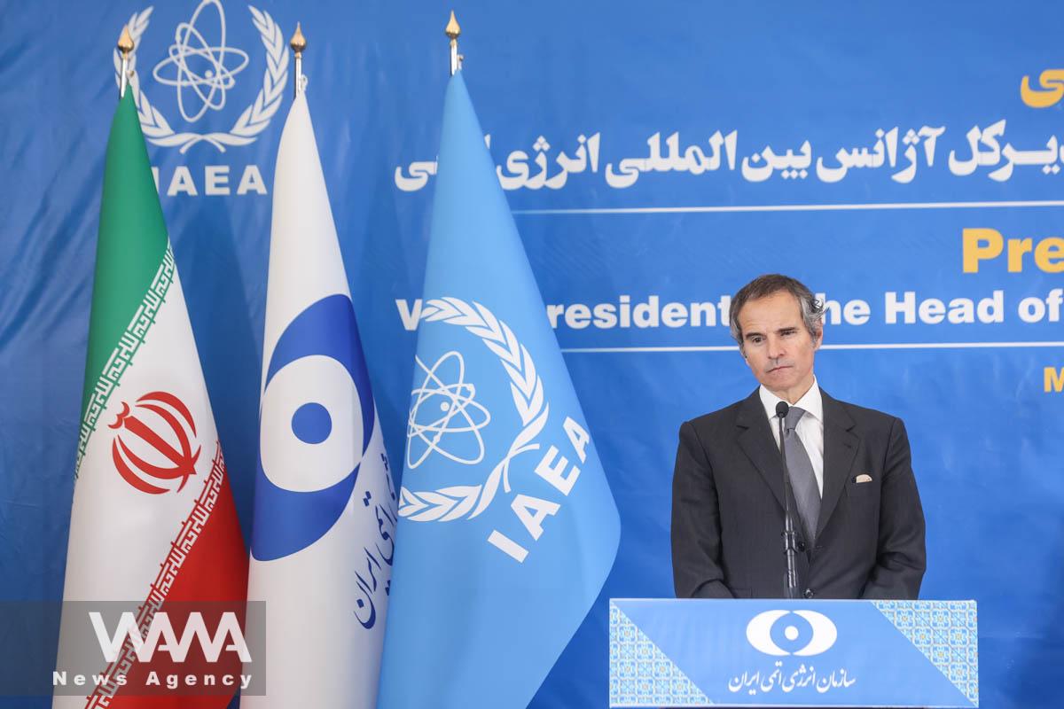 International Atomic Energy Agency (IAEA) Director General Rafael Grossi looks on during a news conference with Head of Iran's Atomic Energy Organization Mohammad Eslami as they meet in Tehran, Iran, March 4, 2023. Majid Asgaripour/WANA (West Asia News Agency)