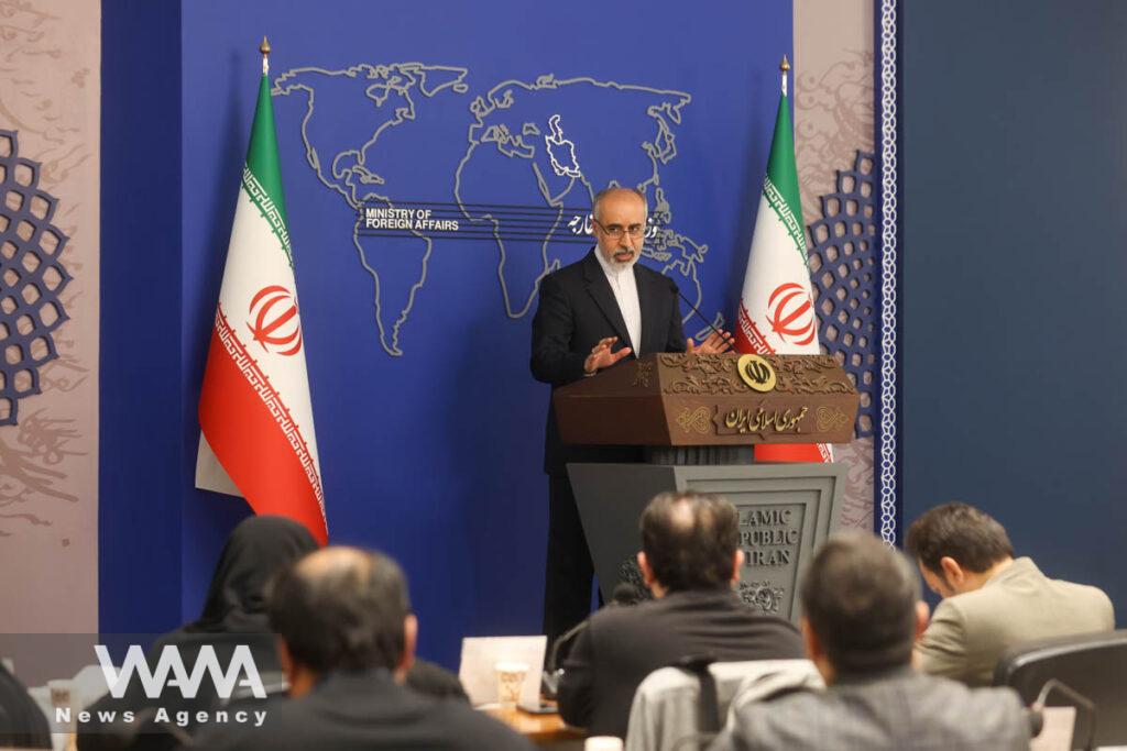 Iranian Foreign Ministry Spokesman Naser Kanaani speaks in his weekly press conference in Tehran, Iran, March 13, 2023. Majid Asgaripour/WANA (West Asia News Agency)