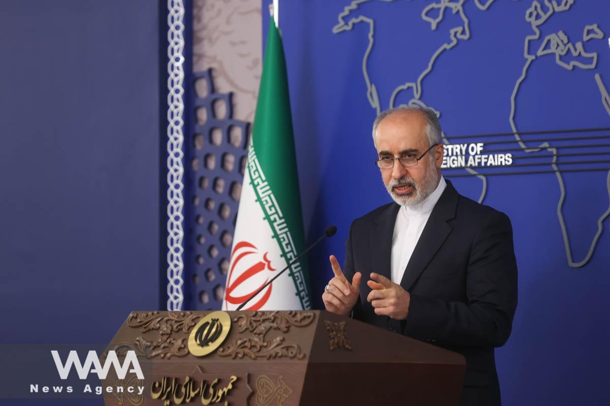 Iranian Foreign Ministry Spokesman Naser Kanaani speaks in his weekly press conference in Tehran, Iran, March 13, 2023. Majid Asgaripour/WANA (West Asia News Agency)