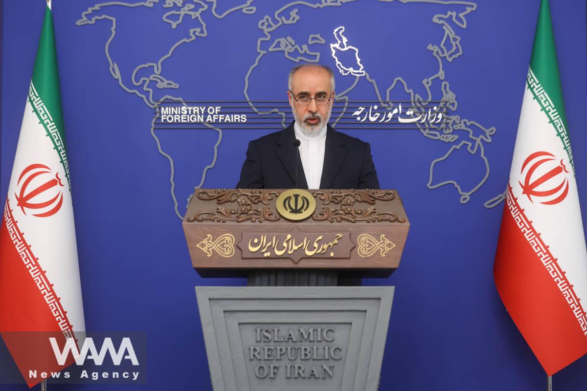 Iranian Foreign Ministry Spokesman Naser Kanaani speaks in his weekly press conference in Tehran, Iran, March 13, 2023. Majid Asgaripour/WANA (West Asia News Agency)