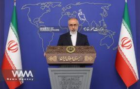 Iranian Foreign Ministry Spokesman Naser Kanaani speaks in his weekly press conference in Tehran, Iran, March 13, 2023. Majid Asgaripour/WANA (West Asia News Agency)