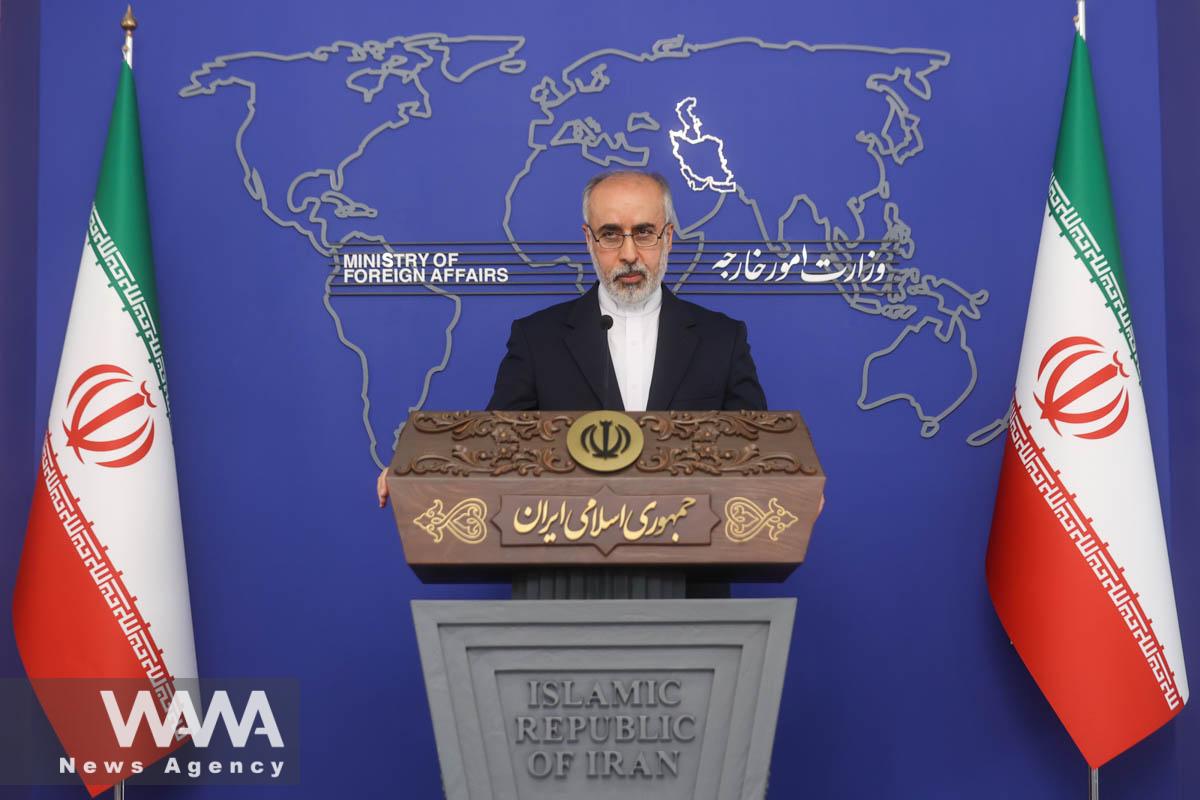 Iranian Foreign Ministry Spokesman Naser Kanaani speaks in his weekly press conference in Tehran, Iran, March 13, 2023. Majid Asgaripour/WANA (West Asia News Agency)