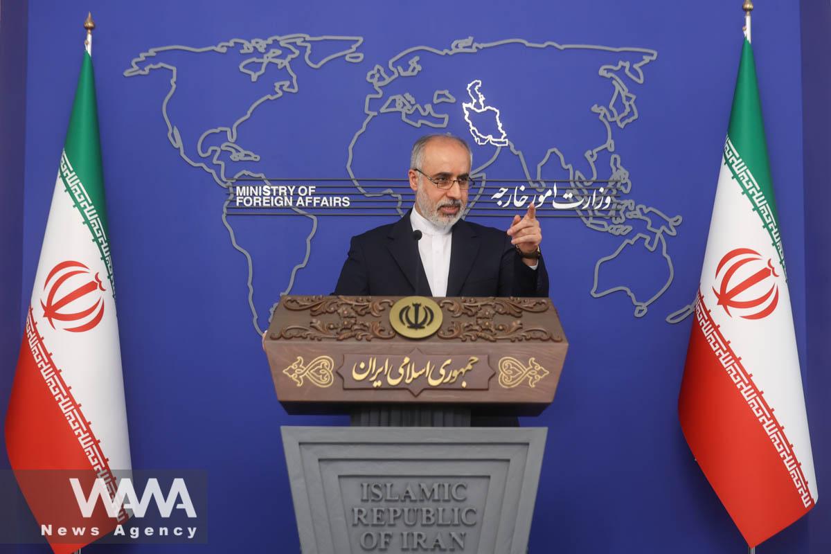 Iranian Foreign Ministry Spokesman Naser Kanaani speaks in his weekly press conference in Tehran, Iran, March 13, 2023. Majid Asgaripour/WANA (West Asia News Agency)