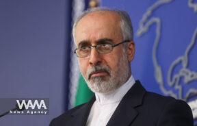 Iranian Foreign Ministry Spokesman Naser Kanaani speaks in his weekly press conference in Tehran, Iran, March 13, 2023. Majid Asgaripour/WANA (West Asia News Agency)