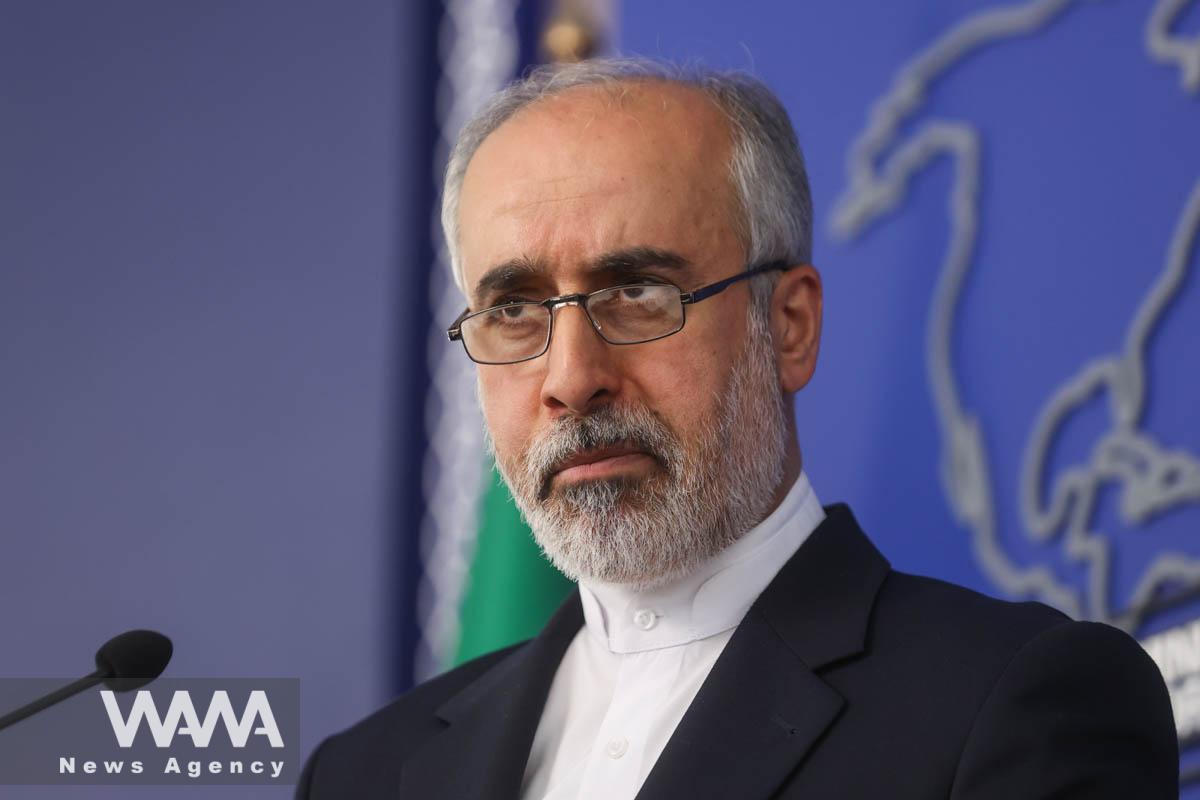 Iranian Foreign Ministry Spokesman Naser Kanaani speaks in his weekly press conference in Tehran, Iran, March 13, 2023. Majid Asgaripour/WANA (West Asia News Agency)