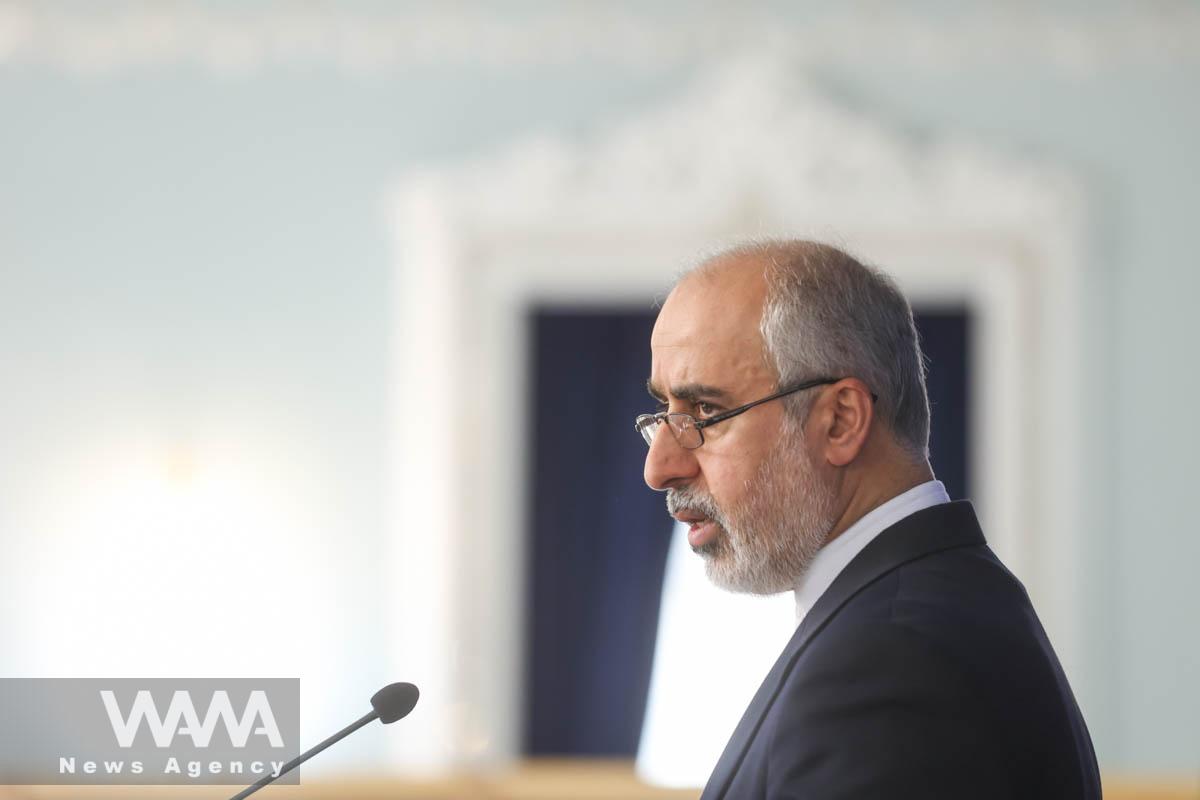 Iranian Foreign Ministry Spokesman Naser Kanaani speaks in his weekly press conference in Tehran, Iran, March 13, 2023. Majid Asgaripour/WANA (West Asia News Agency)