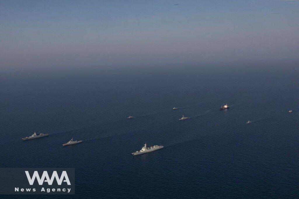 warships are seen during a joint naval military drill between Iran, Russia, and China in the sea of Oman, Iran March 16, 2023. Iranian Army/WANA (West Asia News Agency)