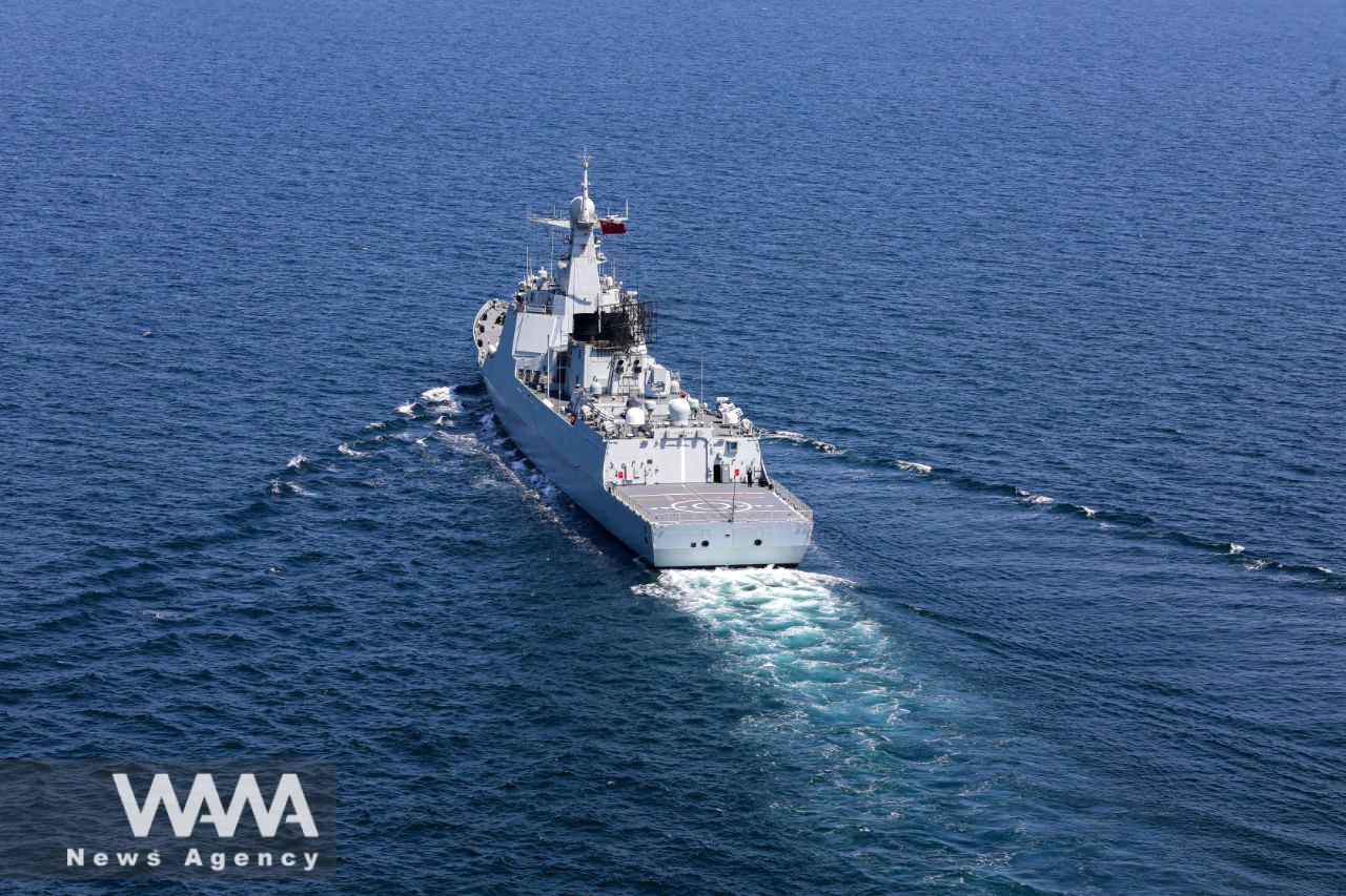 A Chinese warship is seen during a joint naval military drill between Iran, Russia, and China in the Gulf of Oman, Iran March 15, 2023. Iranian Army/WANA (West Asia News Agency)