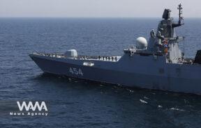 Members of the Russian Navy attend in the closing parade of a joint naval military drill between Iran, Russia, and China in the Gulf of Oman, Iran, in this picture obtained by Reuters on March 18, 2023. Iranian Army/WANA (West Asia News Agency)