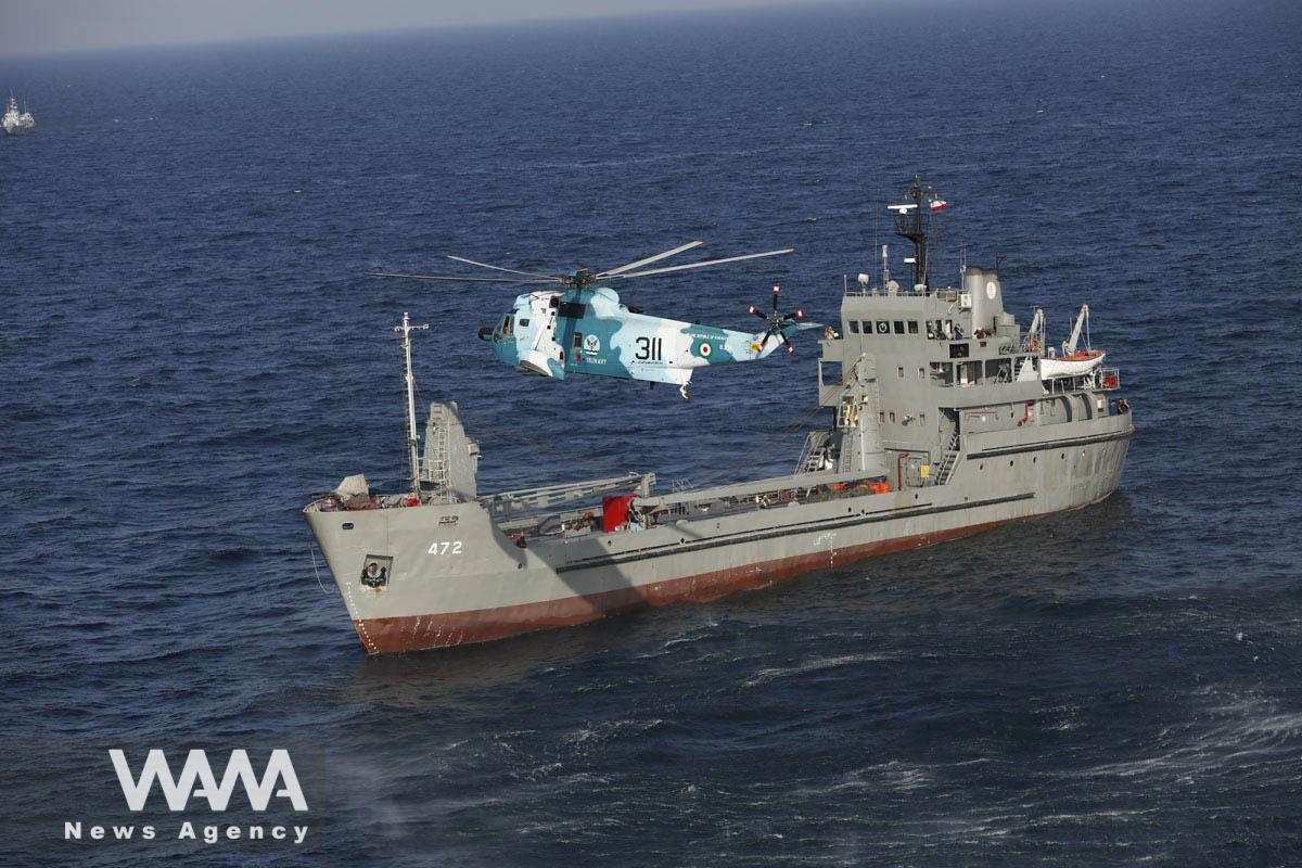 An Iranian warship takes part in a joint naval military drill between Iran, Russia, and China in the Gulf of Oman, Iran, in this picture obtained by Reuters on March 18, 2023. Iranian Army/WANA (West Asia News Agency)