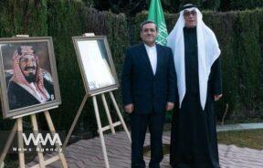 The Iranian ambassador, Hassan Ghashghavi (Left), twith the Saudi ambassador, Azzam Abdelkarim Algain (Right). Social media / WANA News Agency