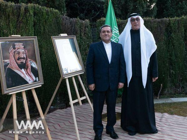 The Iranian ambassador, Hassan Ghashghavi (Left), twith the Saudi ambassador, Azzam Abdelkarim Algain (Right). Social media / WANA News Agency