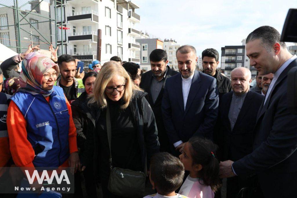Iran’s foreign minister, Hossein Amirabdollahian, visited the Turkish city of Adiyaman on Wednesday, in a show of solidarity with people affected by the powerful earthquakes. Social Media / WANA News Agency
