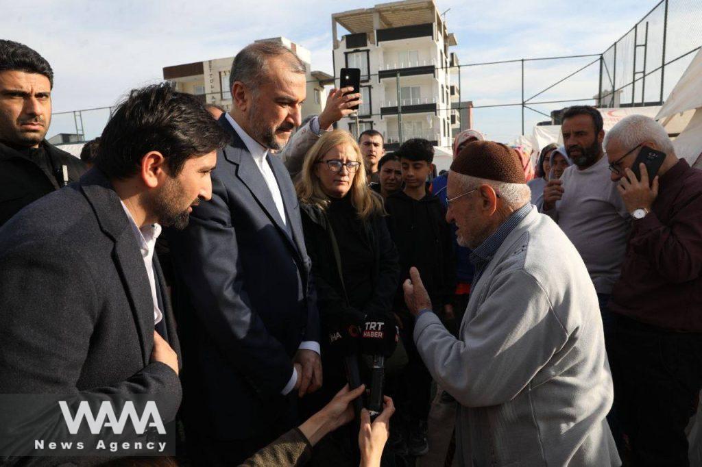 Iran’s foreign minister, Hossein Amirabdollahian, visited the Turkish city of Adiyaman on Wednesday, in a show of solidarity with people affected by the powerful earthquakes. Social Media / WANA News Agency