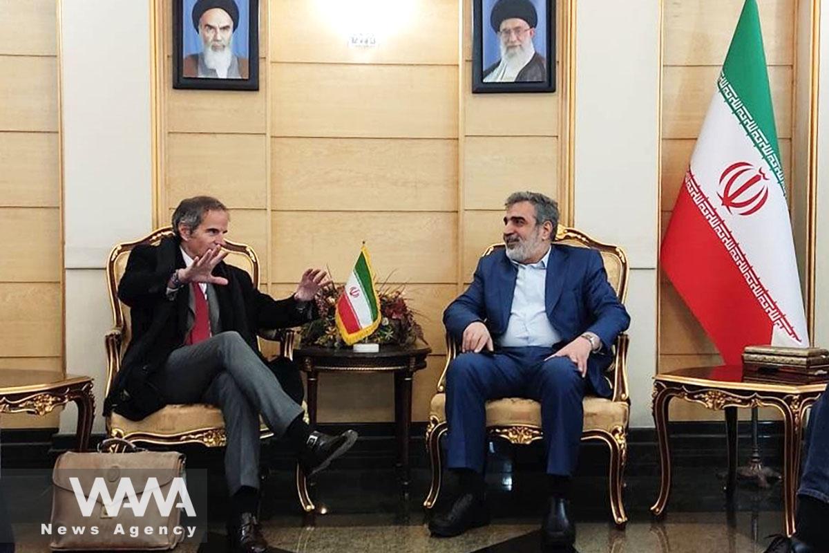 International Atomic Energy Agency (IAEA) Director General Rafael Grossi welcomed by Behrouz Kamalvandi, the spokesman of the Atomic Energy Organization of Iran, upon his arrival in Tehran at Mehrabad Airport in Tehran, Iran, March 3, 2023. Iran's Atomic Energy Organization/WANA (West Asia News Agency)