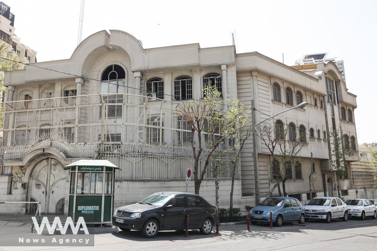 The building of the Saudi Arabian embassy pictured, before its reopening, in Tehran, Iran April 8, 2023. Majid Asgaripour/WANA (West Asia News Agency)
