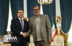 Secretary of the Supreme National Security Council Ali Shamkhani meets with Russia's Presidential Aide Igor Levitin in Tehran, Iran, April 9, 2023. Majid Asgaripour/WANA (West Asia News Agency)