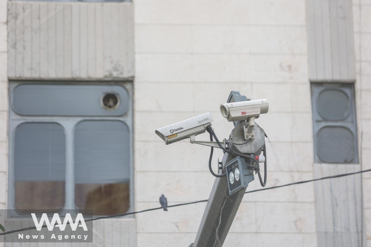A CCTV camera is seen in a street in Tehran, Iran, April 9, 2023. Majid Asgaripour/WANA (West Asia News Agency)