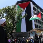 A Palestine flag is seen during a rally marking the annual Quds Day, or Jerusalem Day, on the last Friday of the holy month of Ramadan in Tehran, Iran April 14, 2023. Majid Asgaripour/WANA (West Asia News Agency)