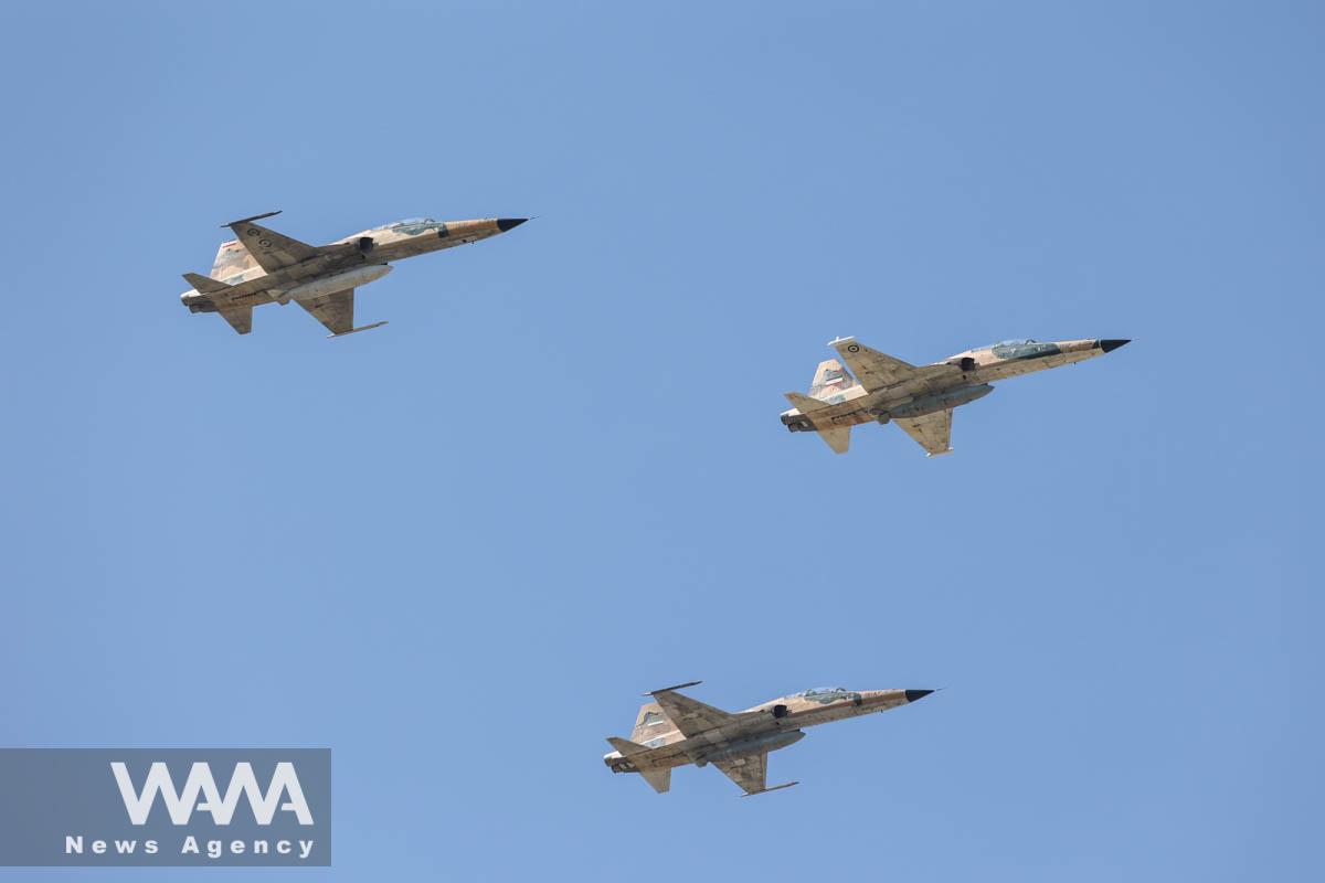 Fighter jets are seen during a ceremony of the National Army Day parade in Tehran, Iran, April 18, 2023. Majid Asgaripour/WANA (West Asia News Agency)