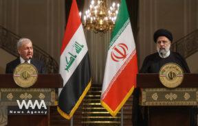 Iranian President Ebrahim Raisi and Iraqi President Abdul Latif Rashid attend a news conference in Tehran, Iran, April 29, 2023. Majid Asgaripour/WANA (West Asia News Agency)