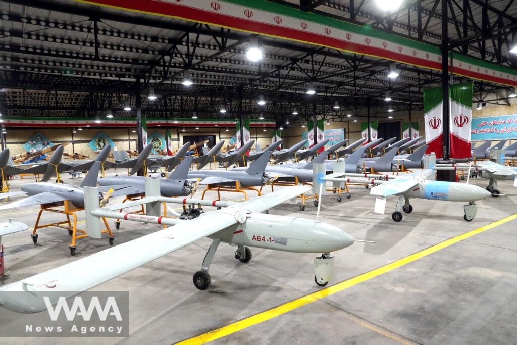 Drones are seen at a site at an undisclosed location in Iran, in this handout image obtained on April 20, 2023. Iranian Army/WANA (West Asia News Agency)