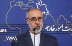 Iranian Foreign Ministry Spokesman Naser Kanaani speaks in his weekly press conference in Tehran, Iran, May 8, 2023. Majid Asgaripour/WANA (West Asia News Agency)