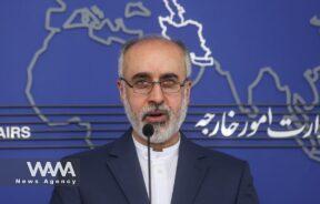 Iranian Foreign Ministry Spokesman Naser Kanaani speaks in his weekly press conference in Tehran, Iran, May 8, 2023. Majid Asgaripour/WANA (West Asia News Agency)