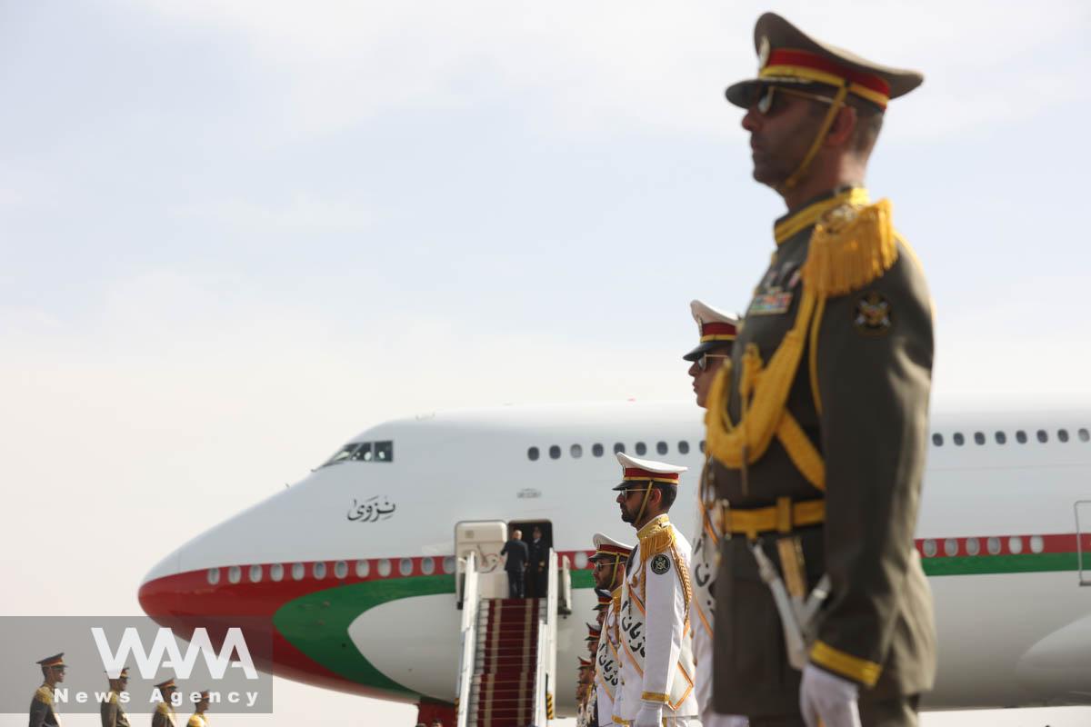 Iranian army soldiers stand as Oman's Sultan Haitham bin Tariq arrives at Mehrabad Airport in Tehran, Iran May 28, 2023. Majid Asgaripour/WANA (West Asia News Agency)
