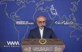 Iranian Foreign Ministry Spokesman Naser Kanaani speaks in his weekly press conference in Tehran, Iran, May 8, 2023. Majid Asgaripour/WANA (West Asia News Agency)