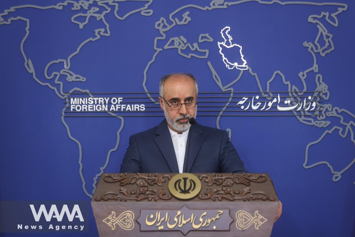 Iranian Foreign Ministry Spokesman Naser Kanaani speaks in his weekly press conference in Tehran, Iran, May 8, 2023. Majid Asgaripour/WANA (West Asia News Agency)