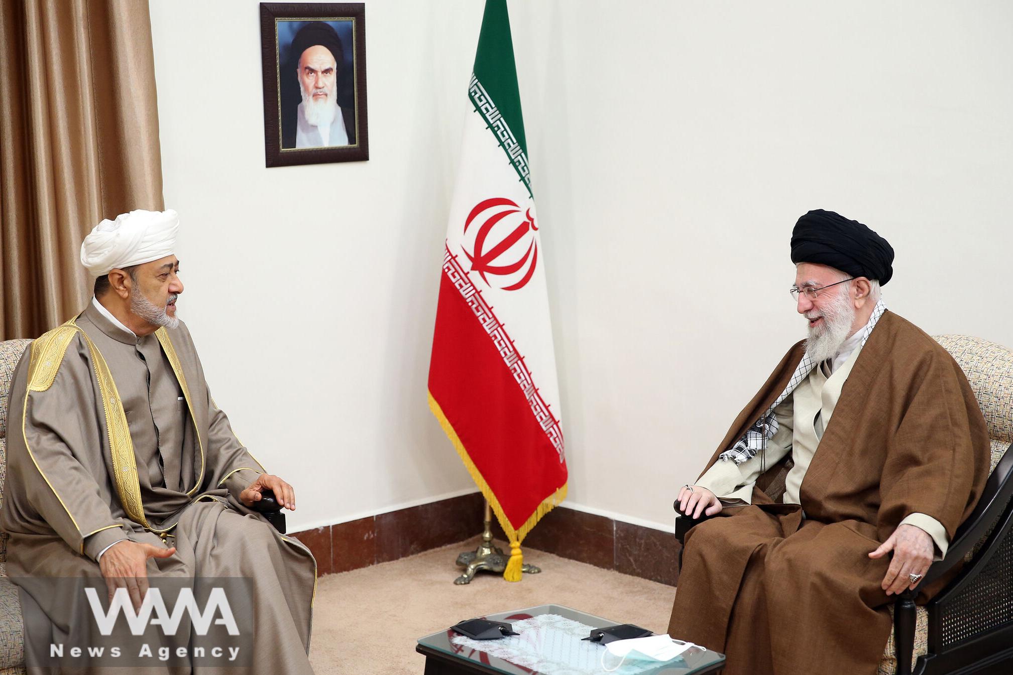 Iran's Supreme Leader Ayatollah Ali Khamenei meets with Oman's Sultan Haitham bin Tariq in Tehran, Iran May 29, 2023. Office of the Iranian Supreme Leader/WANA (West Asia News Agency)