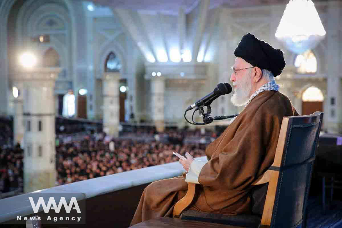 Iran's Supreme Leader Ayatollah Ali Khamenei speaks during the 34th anniversary of the death of the leader of Iran's 1979 Islamic revolution, Ayatollah Ruhollah Khomeini, at Khomeini's shrine in southern Tehran, Iran June 4, 2023. Office of the Iranian Supreme Leader/WANA (West Asia News Agency)