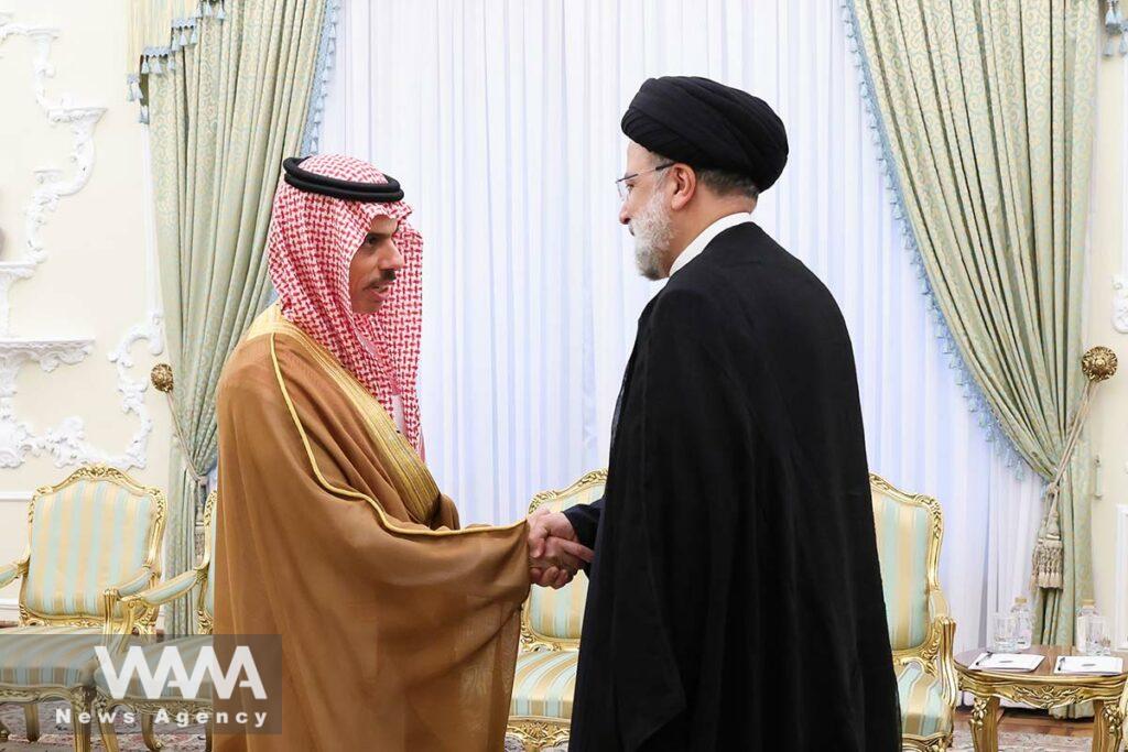 Iranian President Ebrahim Raisi meets with Saudi Arabia's Foreign Minister Prince Faisal bin Farhan Al Saud, in Tehran, Iran June 17, 2023. Iran's Presidency/WANA (West Asia News Agency)